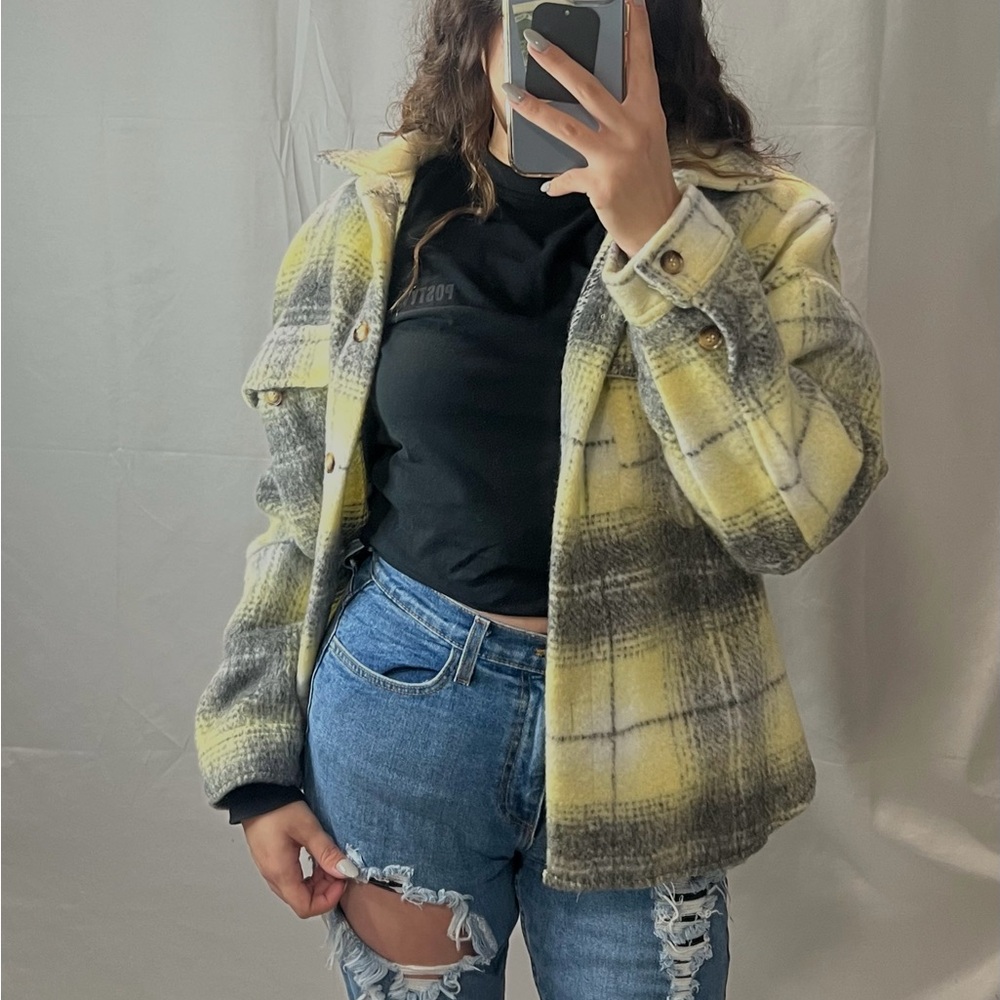 Plaid Yellow and Gray Women's Jacket